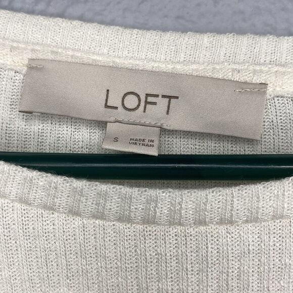 Loft Off White Cream Crew Neck Ribbed Oversized Tunic Top Size Small - Picture 2 of 8